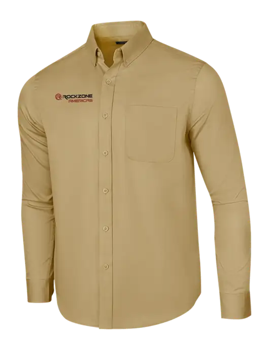 Long Sleeve Dark Tan Superpro React Twill Shirt w/RockZone Americas Logo
