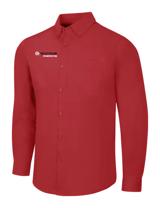 Red Long Sleeve Carefree Poplin Shirt w/RockZone Americas Logo