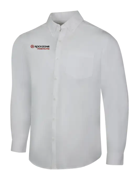 White Long Sleeve Carefree Poplin Shirt w/RockZone Americas Logo