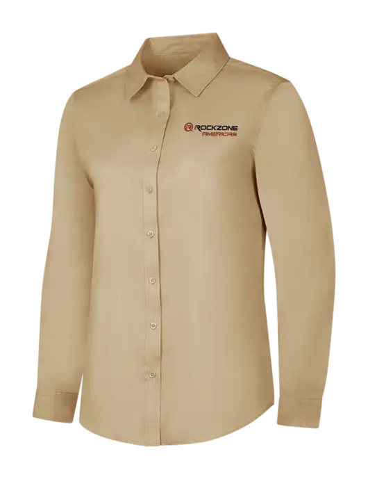 Dark Tan Womens Long Sleeve Superpro React Twill Shirt w/RockZone Americas Logo