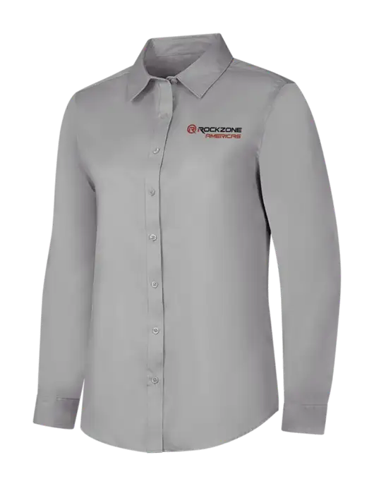 Light Grey Womens Long Sleeve Superpro React Twill Shirt w/RockZone Americas Logo