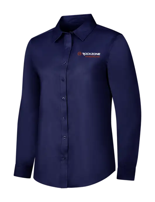 Navy Womens Long Sleeve Superpro React Twill Shirt w/RockZone Americas Logo