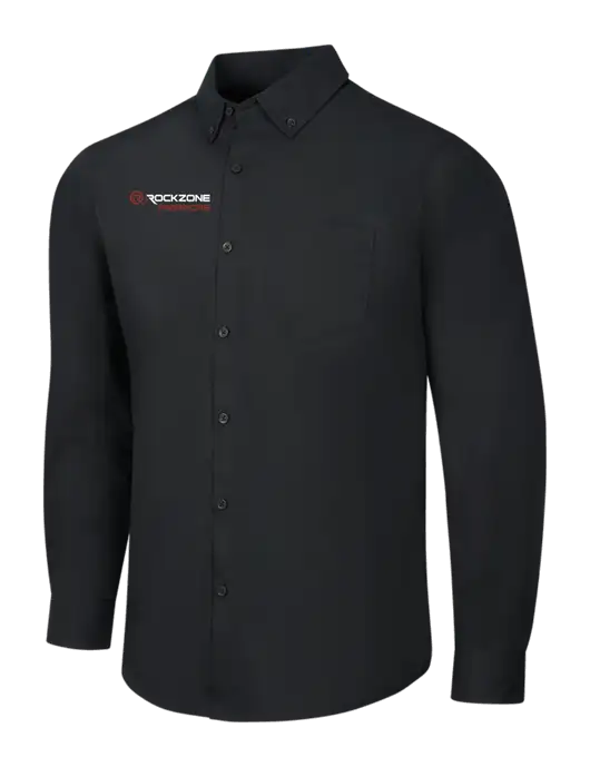 Black Long Sleeve Carefree Poplin Shirt w/RockZone Americas Logo