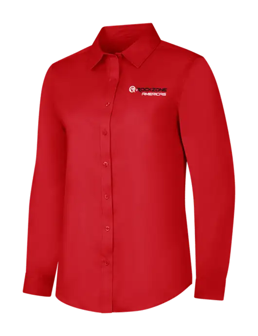 Red Womens Long Sleeve Superpro React Twill Shirt w/RockZone Americas Logo