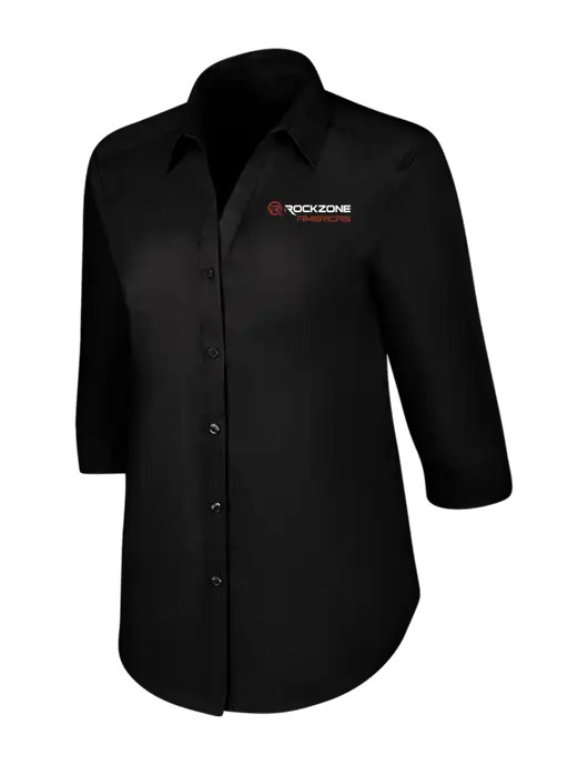 Womens Black 3/4 Sleeve Carefree Poplin Shirt w/RockZone Americas Logo
