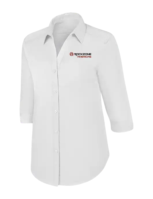 Womens White 3/4 Sleeve Carefree Poplin Shirt w/RockZone Americas Logo
