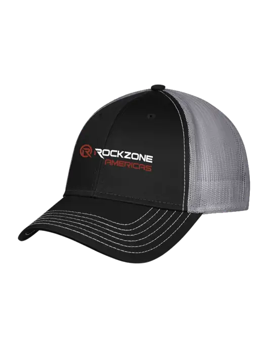Black/Medium Dark Grey Mesh Trucker Cap Snap Back w/RockZone Americas Logo