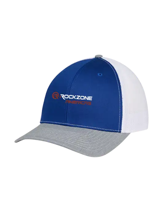 Richardson Adjustable Snapback Original 112 Trucker Cap Royal/HeatherGrey/White Mesh w/RockZone Americas Logo