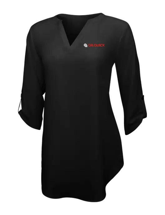 Womens Black 3/4 Sleeve Tunic Blouse w/OilQuick Logo