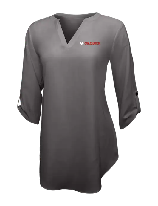 Dark Grey Womens 3/4 Sleeve Tunic Blouse w/OilQuick Logo