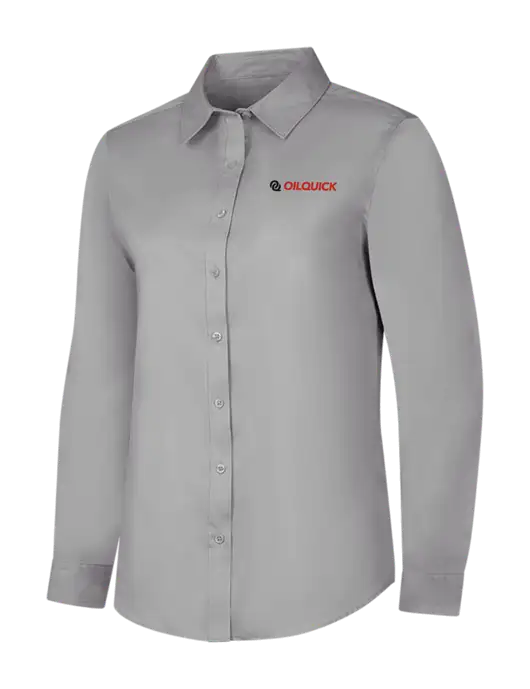 Light Grey Womens Long Sleeve Superpro React Twill Shirt w/OilQuick Logo