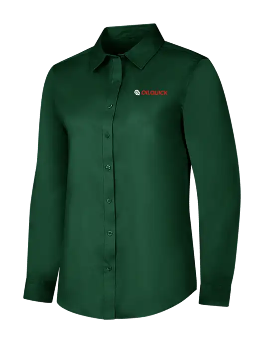 Dark Green Womens Long Sleeve Superpro React Twill Shirt w/OilQuick Logo