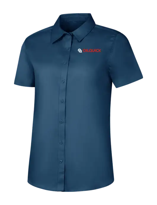 Womens Light Navy Short Sleeve Superpro React Twill Shirt w/OilQuick Logo