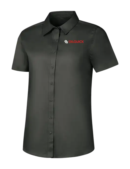Womens Dark Grey Short Sleeve Superpro React Twill Shirt w/OilQuick Logo