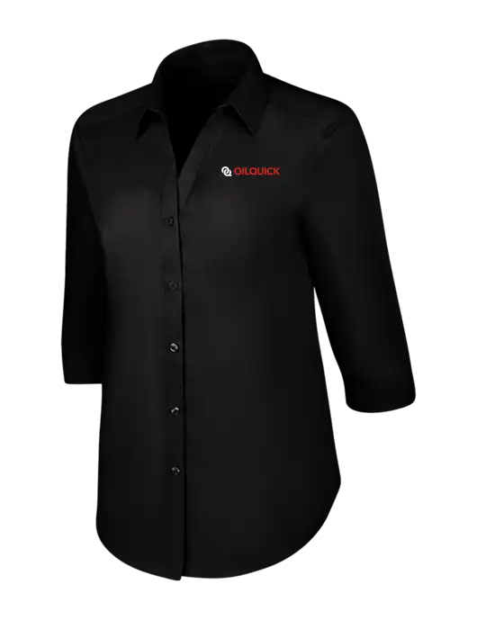 Womens Black 3/4 Sleeve Carefree Poplin Shirt w/OilQuick Logo