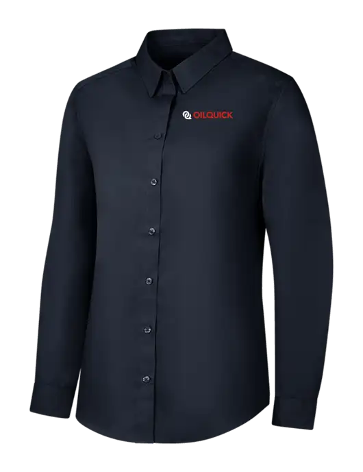Womens River Blue Navy Long Sleeve Carefree Poplin Shirt w/OilQuick Logo