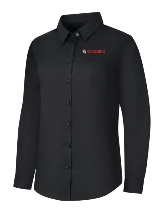 Womens Black Long Sleeve Carefree Poplin Shirt w/OilQuick Logo