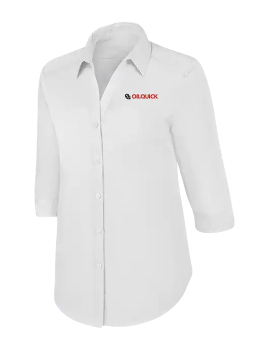 Womens White 3/4 Sleeve Carefree Poplin Shirt w/OilQuick Logo