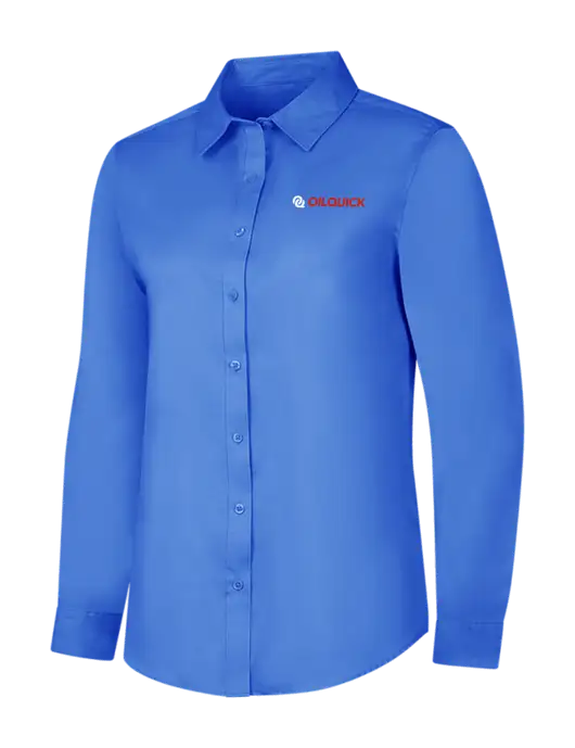 Dark Carolina Blue Womens Long Sleeve Superpro React Twill Shirt w/OilQuick Logo