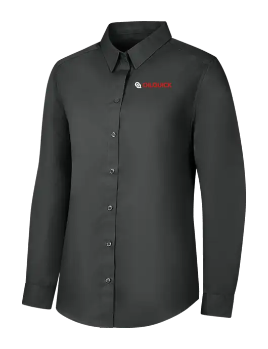 Womens Dark Grey Long Sleeve Carefree Poplin Shirt w/OilQuick Logo