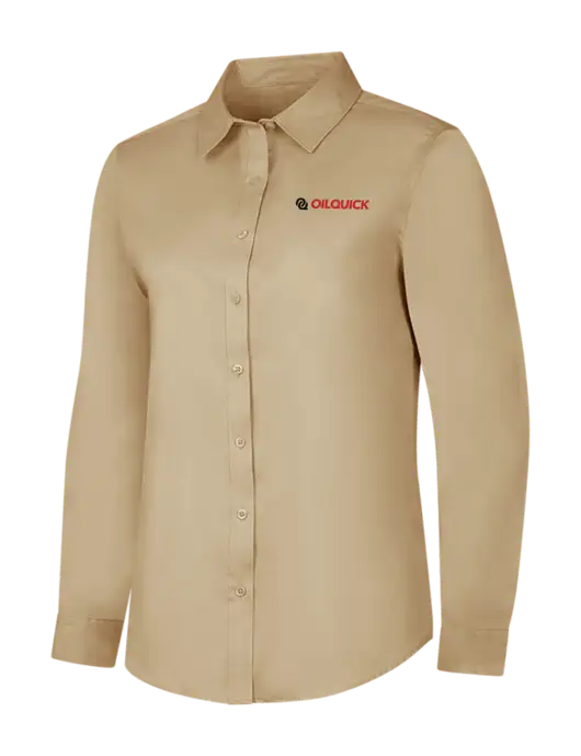 Dark Tan Womens Long Sleeve Superpro React Twill Shirt w/OilQuick Logo