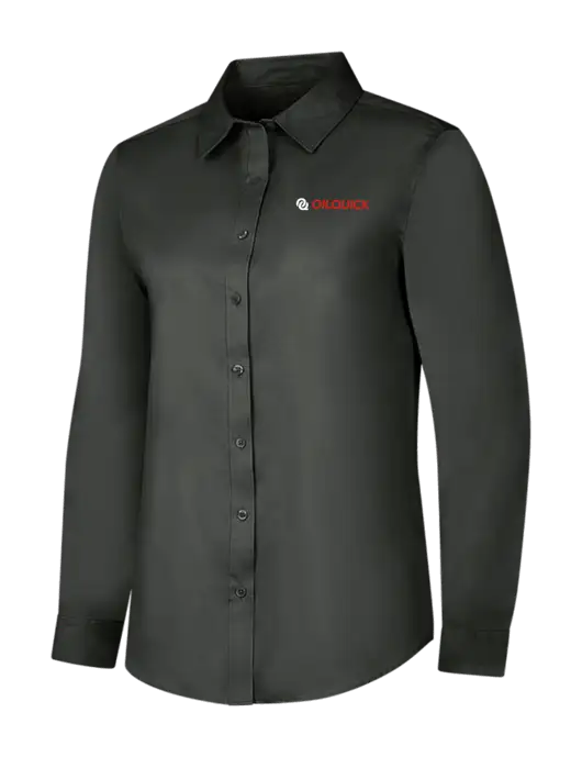 Dark Grey Womens Long Sleeve Superpro React Twill Shirt w/OilQuick Logo