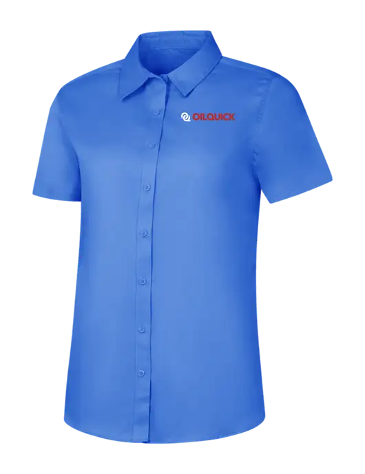 Womens Dark Carolina Blue Short Sleeve Superpro React Twill Shirt w/OilQuick Logo