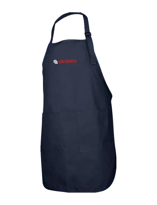 Full-Length Navy Apron With Pockets w/OilQuick Logo
