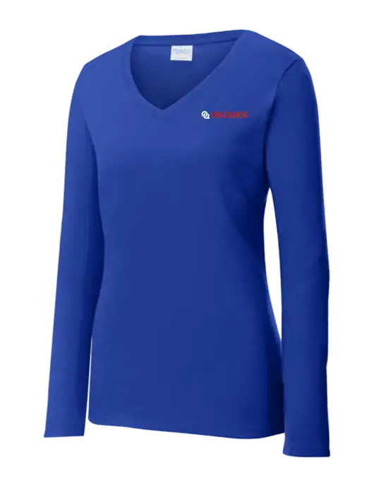 Womens  V-Neck Ring Spun Royal 4.5 oz Long Sleeve T-Shirt w/OilQuick Logo