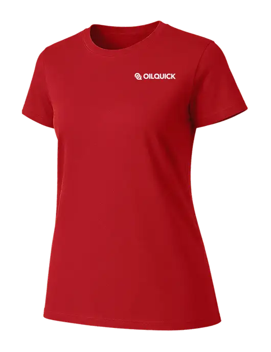 Womens Ring Spun Bright Red 4.5 oz T-Shirt w/OilQuick Logo
