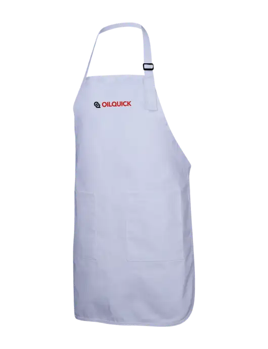 Full-Length White Apron With Pockets w/OilQuick Logo