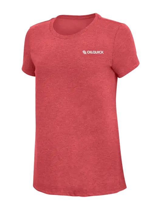Womens Simply Soft Red Frost 4.5oz Poly/Combed Ring Spun Cotton T-Shirt w/OilQuick Logo