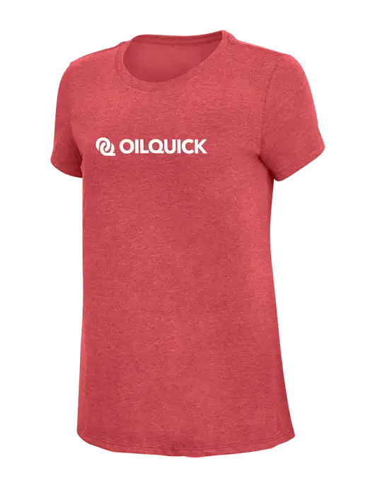 Womens Simply Soft Red Frost 4.5oz Poly/Combed Ring Spun Cotton T-Shirt w/OilQuick Logo