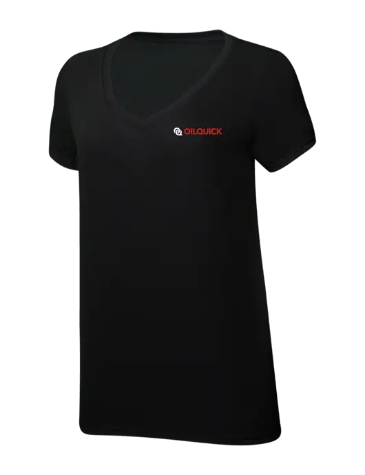 Womens Simply Soft V-Neck Black 4.5oz  Poly/Combed Ring Spun Cotton T-Shirt w/OilQuick Logo