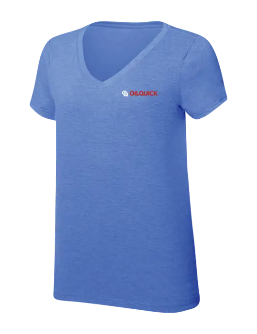 Womens Simply Soft V-Neck Royal Frost 4.5oz  Poly/Combed Ring Spun Cotton T-Shirt w/OilQuick Logo