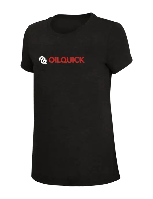 Womens Simply Soft Black 4.5oz Poly/Combed Ring Spun Cotton T-Shirt w/OilQuick Logo