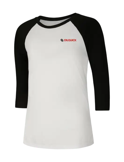 Womens Simply Soft 3/4 Sleeve Black/White Ring Spun Cotton T-Shirt w/OilQuick Logo