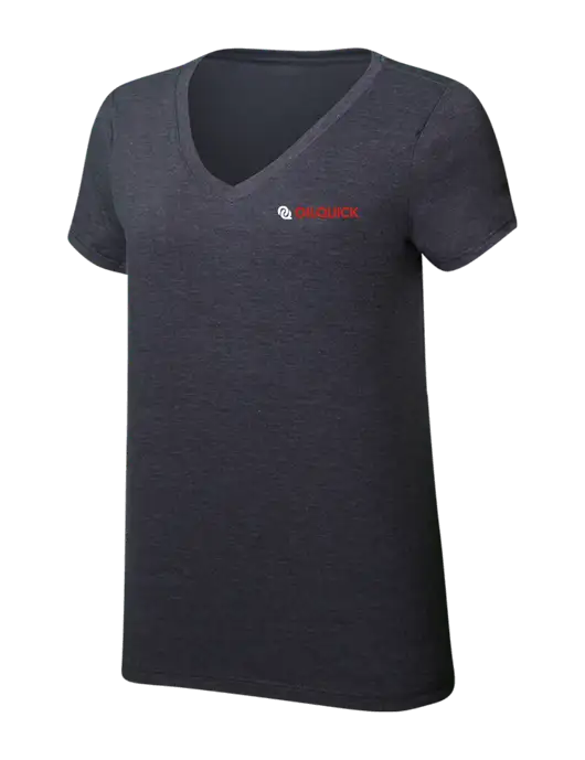 Womens Simply Soft V-Neck Heather Charcoal 4.5oz  Poly/Combed Ring Spun Cotton T-Shirt w/OilQuick Logo