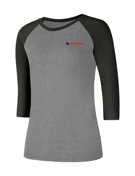 Womens Simply Soft 3/4 Sleeve Black Frost/Grey Frost Ring Spun Cotton T-Shirt w/OilQuick Logo
