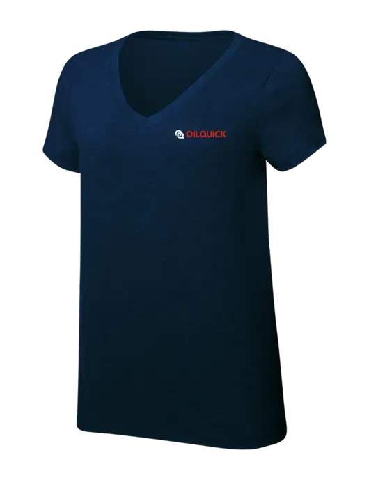 Womens Simply Soft V-Neck New Navy 4.5oz  Poly/Combed Ring Spun Cotton T-Shirt w/OilQuick Logo