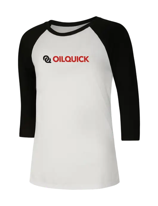 Womens Simply Soft 3/4 Sleeve Black/White Ring Spun Cotton T-Shirt w/OilQuick Logo