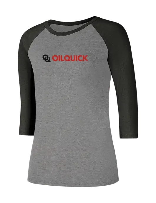 Womens Simply Soft 3/4 Sleeve Black Frost/Grey Frost Ring Spun Cotton T-Shirt w/OilQuick Logo