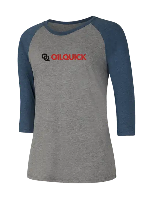 Womens Simply Soft 3/4 Sleeve Navy Frost/Grey Frost Ring Spun Cotton T-Shirt w/OilQuick Logo
