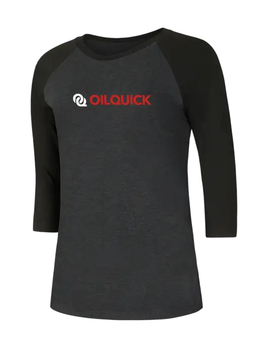 Womens Simply Soft 3/4 Sleeve Black/Black Frost Ring Spun Cotton T-Shirt w/OilQuick Logo