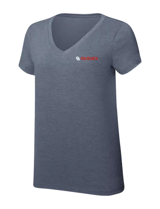 Womens Simply Soft V-Neck Navy Frost 4.5oz  Poly/Combed Ring Spun Cotton T-Shirt w/OilQuick Logo