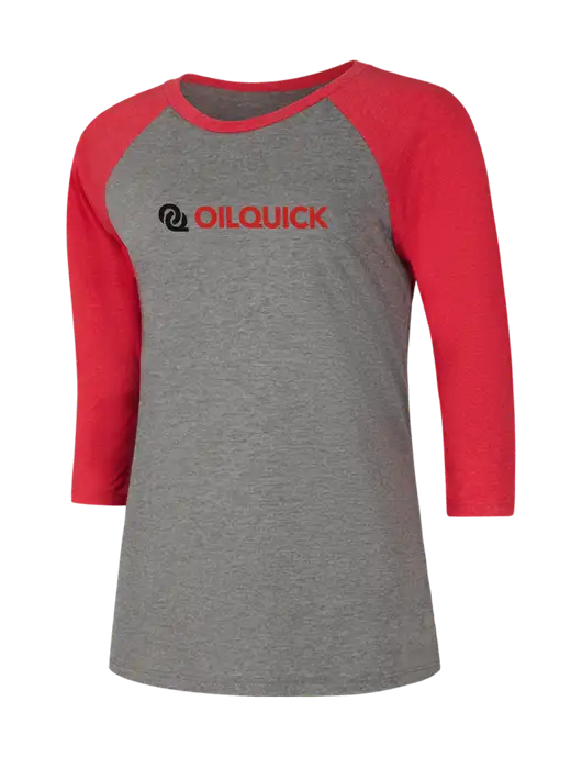 Womens Simply Soft 3/4 Sleeve Red Frost/Grey Frost Ring Spun Cotton T-Shirt w/OilQuick Logo