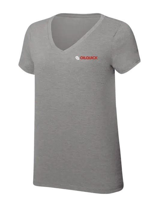Womens Simply Soft V-Neck Grey Frost 4.5oz  Poly/Combed Ring Spun Cotton T-Shirt w/OilQuick Logo