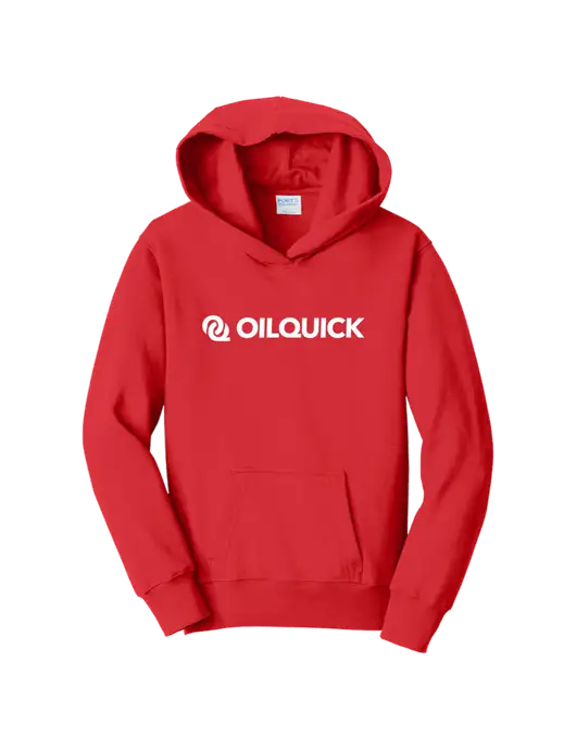 Youth Bright Red 8.5 oz Ring Spun Pullover Hooded Sweatshirt w/OilQuick Logo