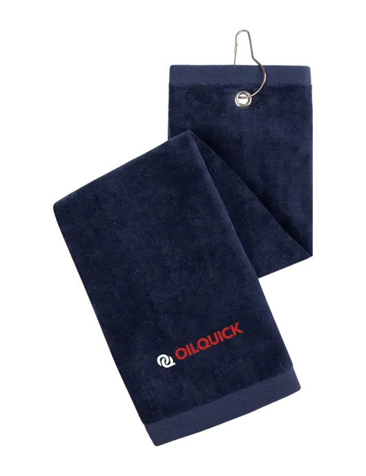 Navy Tri-Fold Golf Towel with Grommet w/OilQuick Logo