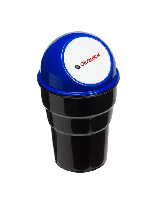 Blue Car Cup Holder Trash Can w/OilQuick Logo